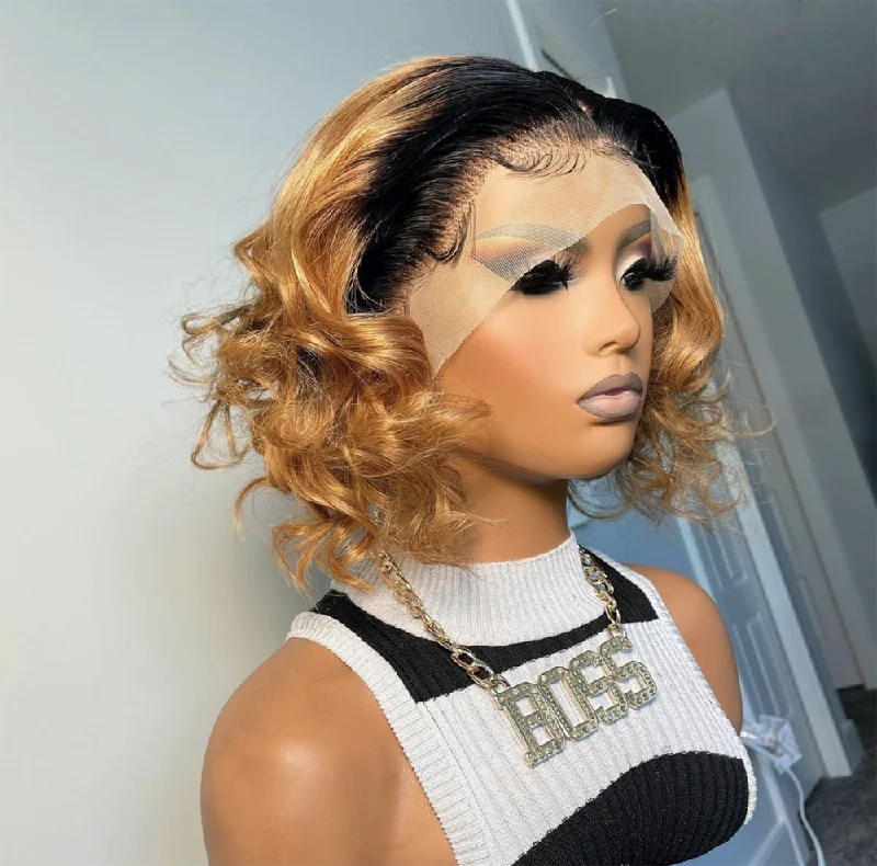 Premium No Lace Wigs Collection--1B/27 Body Wave 13 X 6 Lace Front Bob Wig BOB30