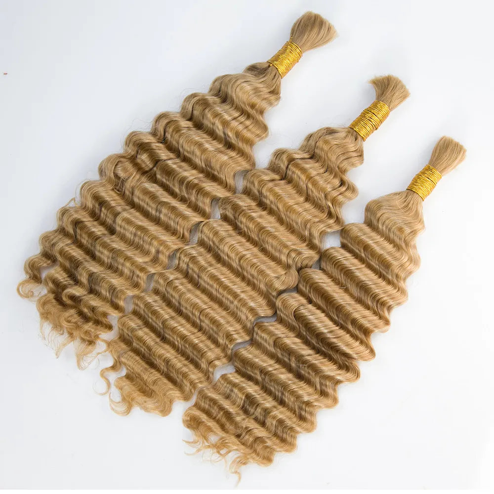 Premium Bulk Human Braiding Hair--Double Drawn Burmese Color #27 Honey Blonde Deep Wave Human Hair Bulk crochet braids, crochet locs, premium crochet braids, high-quality locs Premium Bulk Human Braiding Hair--Double Drawn Burmese Color #27 Honey Blonde Deep Wave Human Hair Bulk crochet braids, crochet locs, premium crochet braids, high-quality locs