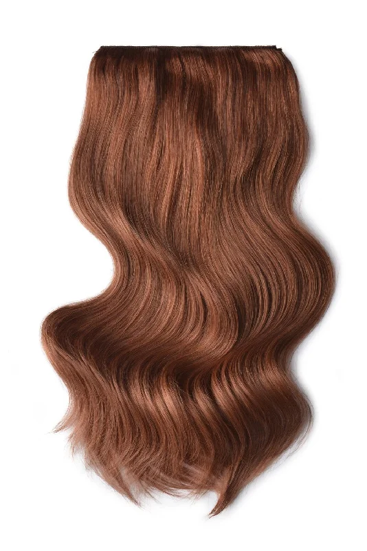 Human Hair Weft Bundles for Sew-In Installations---Double Wefted Full Head Remy Clip in Human Hair Extensions -  Dark Auburn/Copper Red (#33)