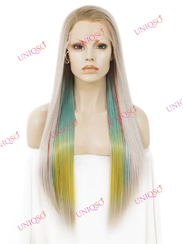 Premium Wig - Strawberry Blonde with Aqua Mint Under Lights Lace Front Wigtop-rated no lace wigs, best wigs, high-quality no lace wigs, top-rated glueless wigs