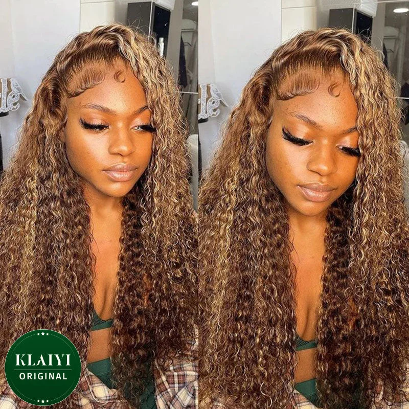 Klaiyi 13x4 Pre-Everything Honey Blonde Highlight Jerry Curly Put On and Go Wig Human Hair Lace Frontal Wigtop-rated no lace wigs, best wigs, high-quality no lace wigs, top-rated glueless wigs