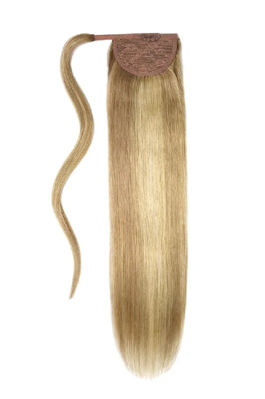 clip-in ponytail extensions, premium ponytail extensions, high-quality clip-in ponytails, 100% human hair ponytails---Biscuit Blondey (#18/613) Straight Up Wrap Around Ponytail clip-in ponytail extensions, premium ponytail extensions, high-quality clip-in ponytails, 100% human hair ponytails---Biscuit Blondey (#18/613) Straight Up Wrap Around Ponytail
