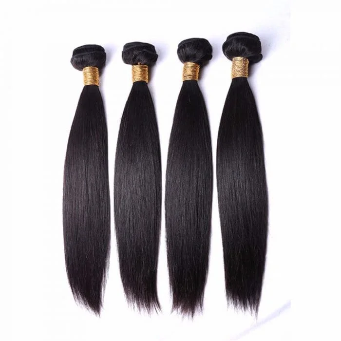 Human Hair Weft Bundles for Sew-In Installations---Silky Straight Human Hair Bundles Natural Color