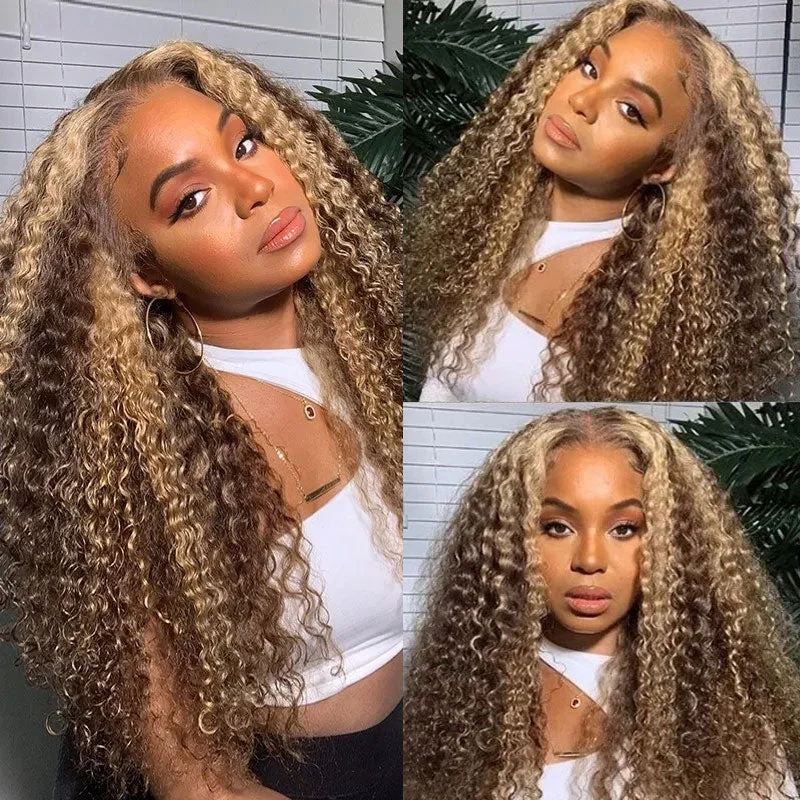 24''=$139 | Pre-Cut Glueless Honey Blonde Highlight Lace Wig Jerry Curl Flash Saletop-rated no lace wigs, best wigs, high-quality no lace wigs, top-rated glueless wigs