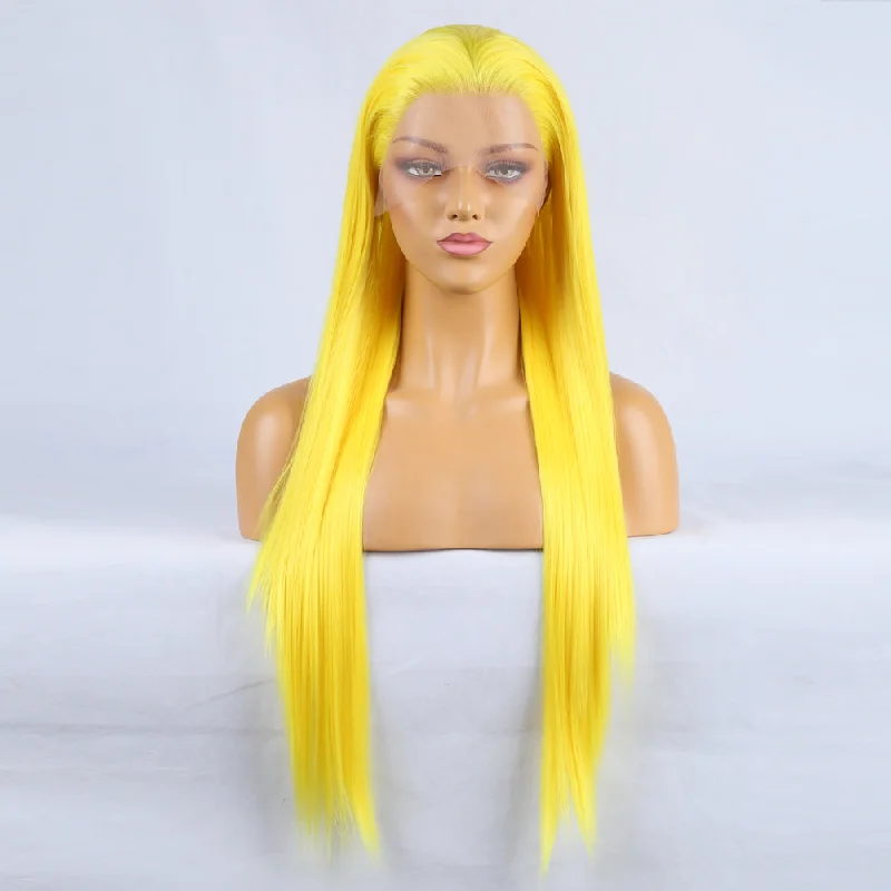 Tempting Yellow Front Lace Long Bangstop-rated no lace wigs, best wigs, high-quality no lace wigs, top-rated glueless wigs