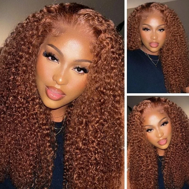 $50 OFF Full $51 | Code: SAVE50 Klaiyi Jerry Curly Ginger Brown Colored Lace Front Human Hair Wigs Chestnut Brown Colored Wigstop-rated no lace wigs, best wigs, high-quality no lace wigs, top-rated glueless wigs