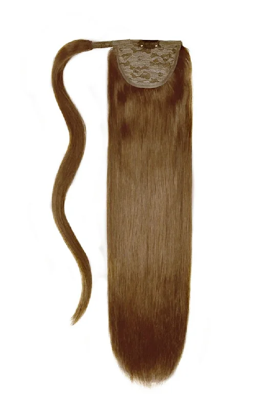 clip-in ponytail extensions, premium ponytail extensions, high-quality clip-in ponytails, 100% human hair ponytails---Light/Chestnut Brown (#6) Straight Up Wrap Around Ponytail clip-in ponytail extensions, premium ponytail extensions, high-quality clip-in ponytails, 100% human hair ponytails---Light/Chestnut Brown (#6) Straight Up Wrap Around Ponytail