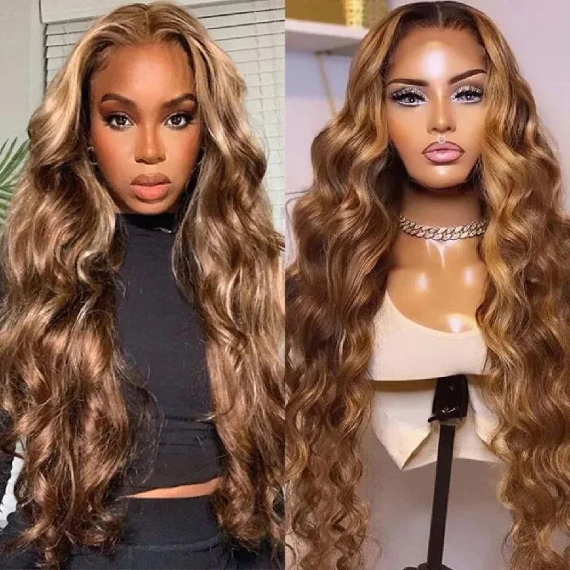 Ombre Highlight Lace Front Wig Body Wave Honey Blonde Human Hair Natural Densitytop-rated no lace wigs, best wigs, high-quality no lace wigs, top-rated glueless wigs