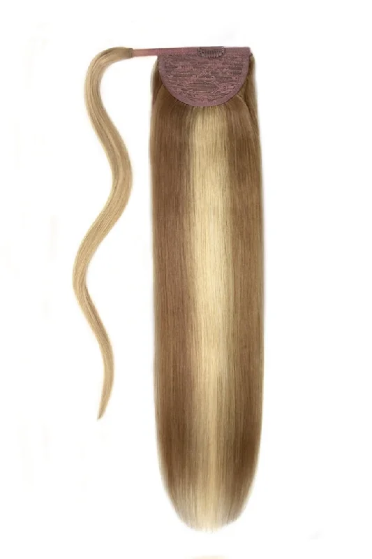 clip-in ponytail extensions, premium ponytail extensions, high-quality clip-in ponytails, 100% human hair ponytails---Iced Cappuccino (#14/22) Straight Up Wrap Around Ponytail Extension clip-in ponytail extensions, premium ponytail extensions, high-quality clip-in ponytails, 100% human hair ponytails---Iced Cappuccino (#14/22) Straight Up Wrap Around Ponytail Extension