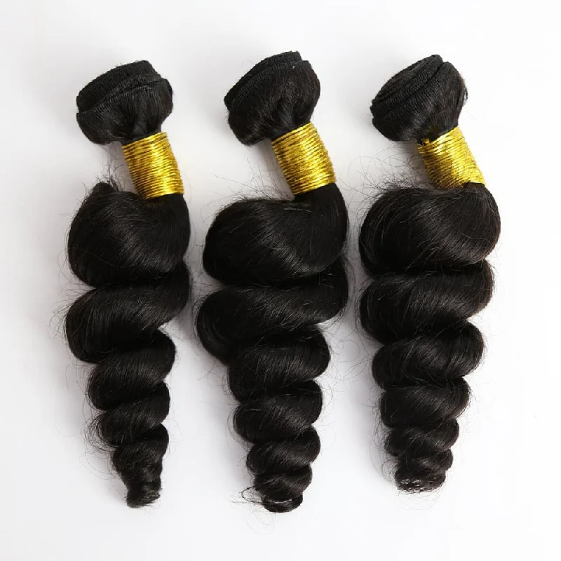 Human Hair Weft Bundles for Sew-In Installations---Loose Wave Human Hair Bundles Natural Color Human Hair Weft Bundles for Sew-In Installations---Loose Wave Human Hair Bundles Natural Color