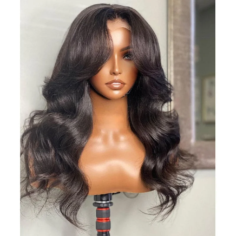 Premium No Lace Wigs Collection--Curtain Bangs Body Wave Human Hair 13 x 6 Lace Front Wig F61 Premium No Lace Wigs Collection--Curtain Bangs Body Wave Human Hair 13 x 6 Lace Front Wig F61