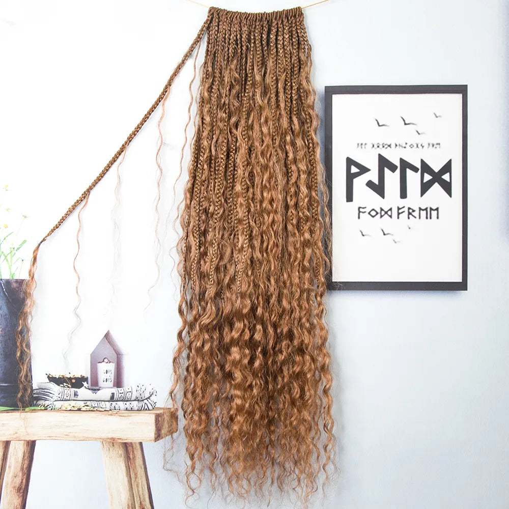 Crochet Braids for Fast Installation-Light Brown Crochet Boho Box Braids with Human Hair Curls Crochet Braids for Fast Installation-Light Brown Crochet Boho Box Braids with Human Hair Curls