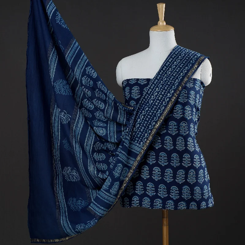 Blue - 3pc Akola Block Printed Cotton Suit Material Set