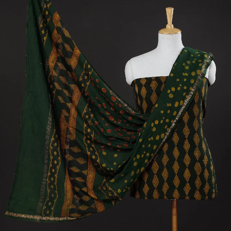 Green - 3pc Akola Block Printed Cotton Suit Material Set