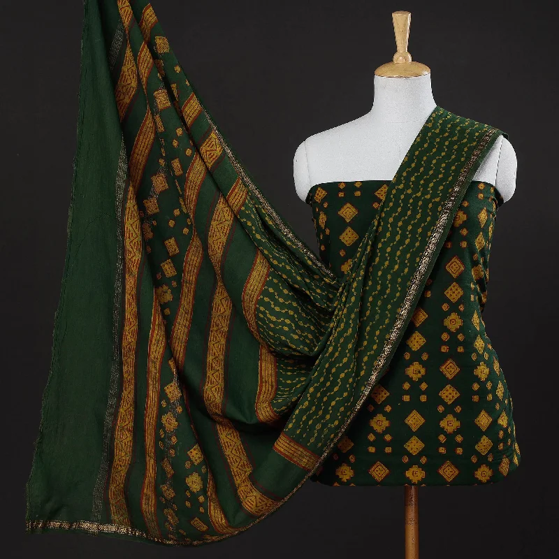 Green - 3pc Akola Block Printed Cotton Suit Material Set