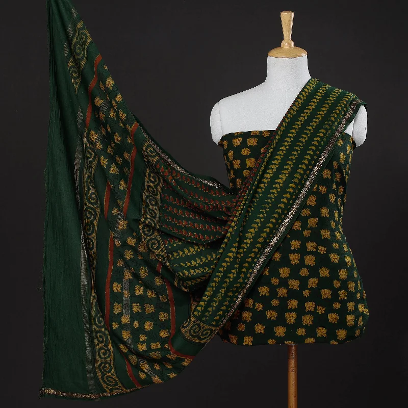 Green - 3pc Akola Block Printed Cotton Suit Material Set