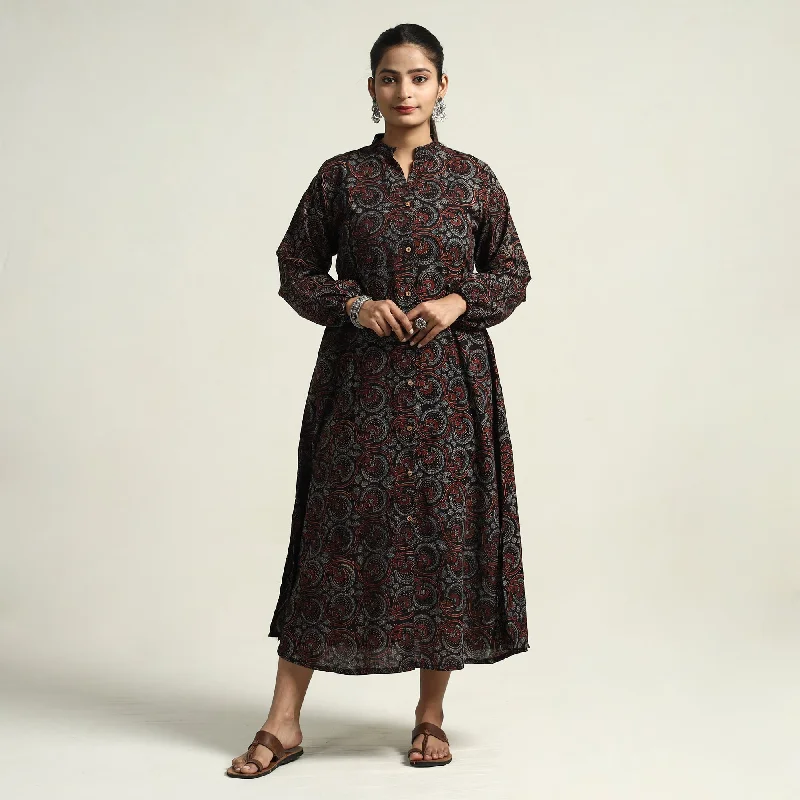 Black - Ajrakh Hand Block Printed Cotton Dress