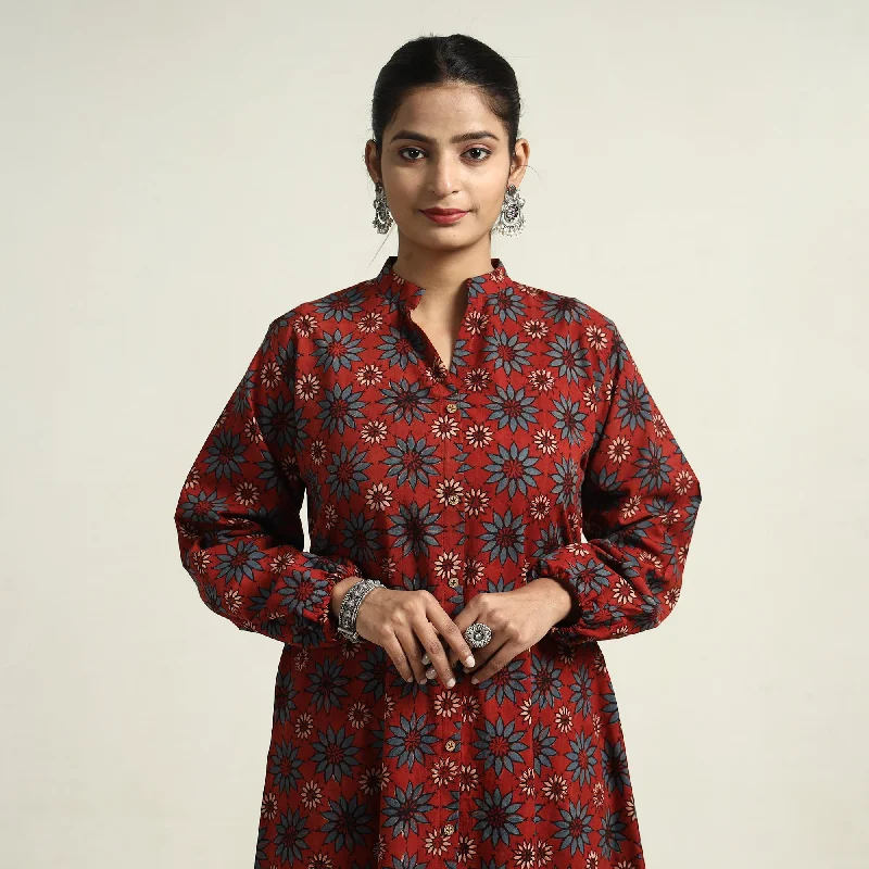 Red - Ajrakh Hand Block Printed Cotton Dress