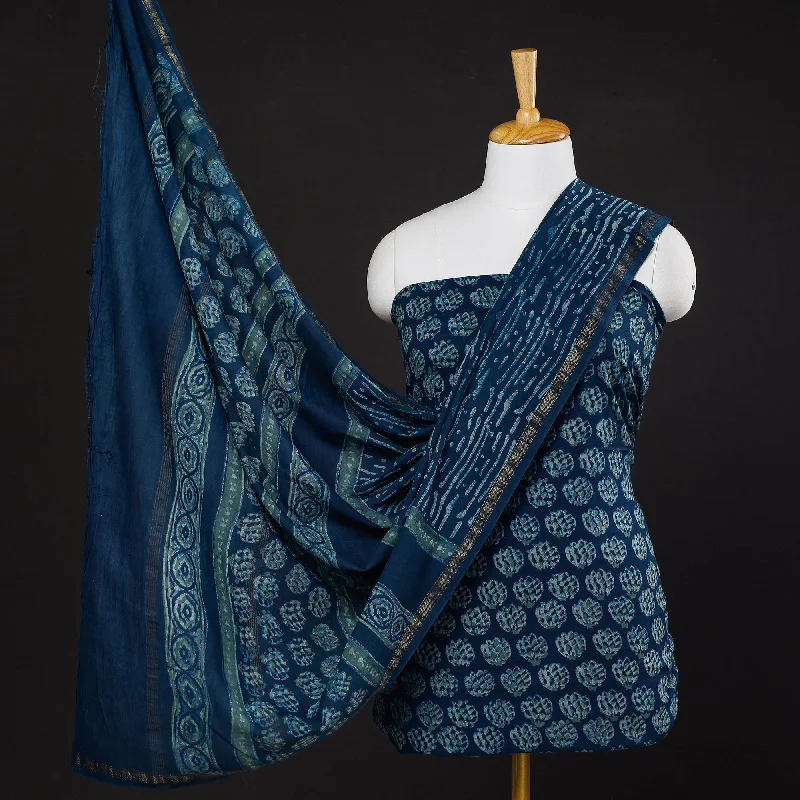 Blue - 3pc Akola Block Printed Cotton Suit Material Set