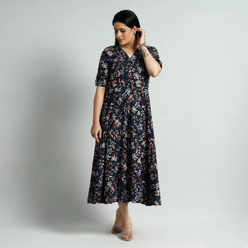 Black - Bagru Block Printed Cotton Flared Dress