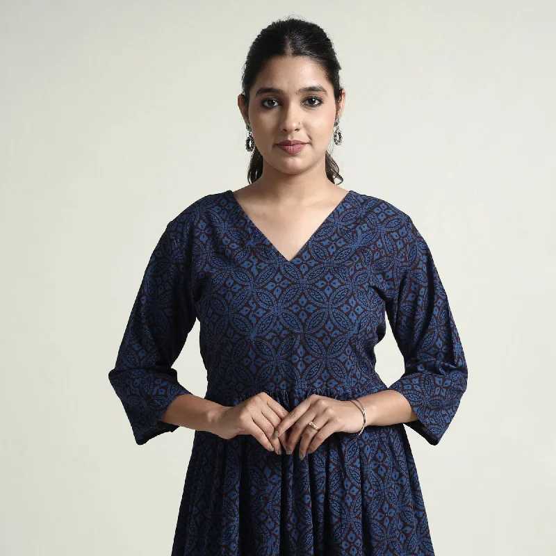 Blue - Bagh Block Printed Cotton Dress