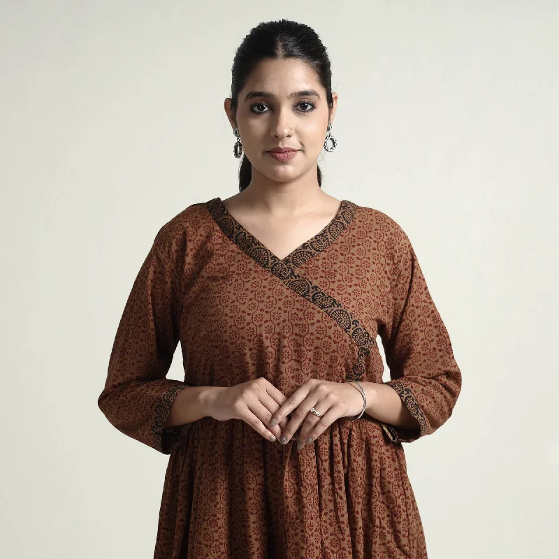 Brown - Bagh Block Printed Cotton Dress