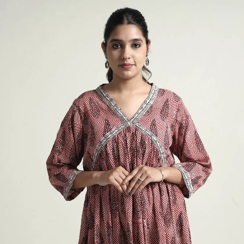 Pink - Bagh Block Printed Cotton Dress