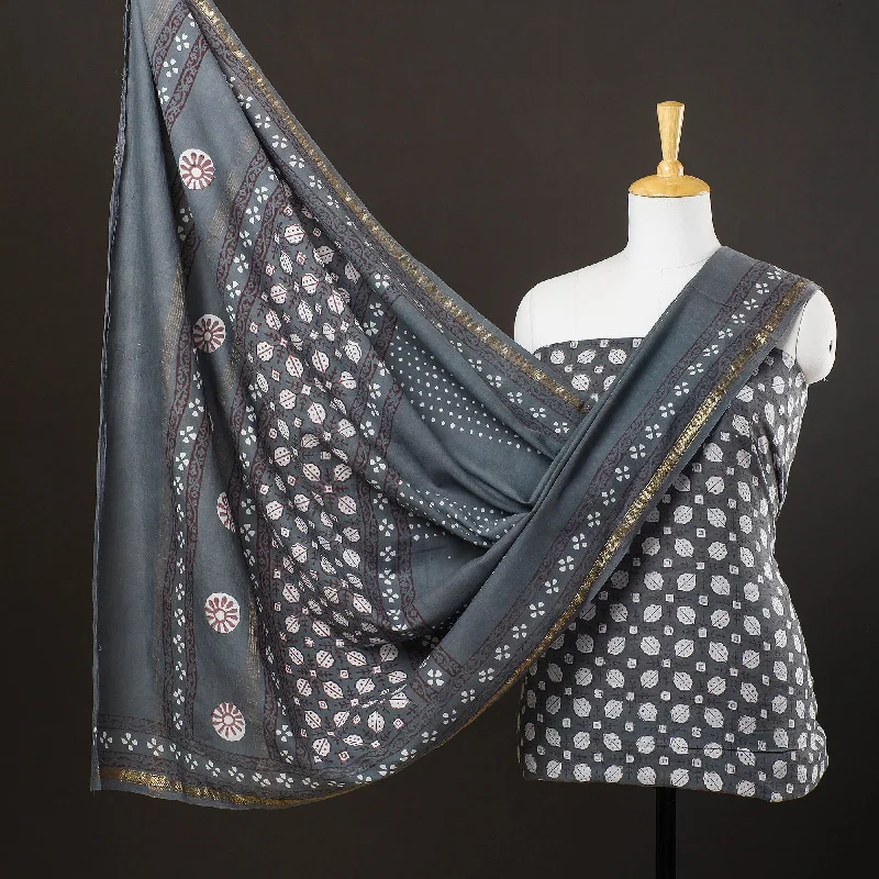 Grey - 3pc Akola Block Printed Cotton Suit Material Set