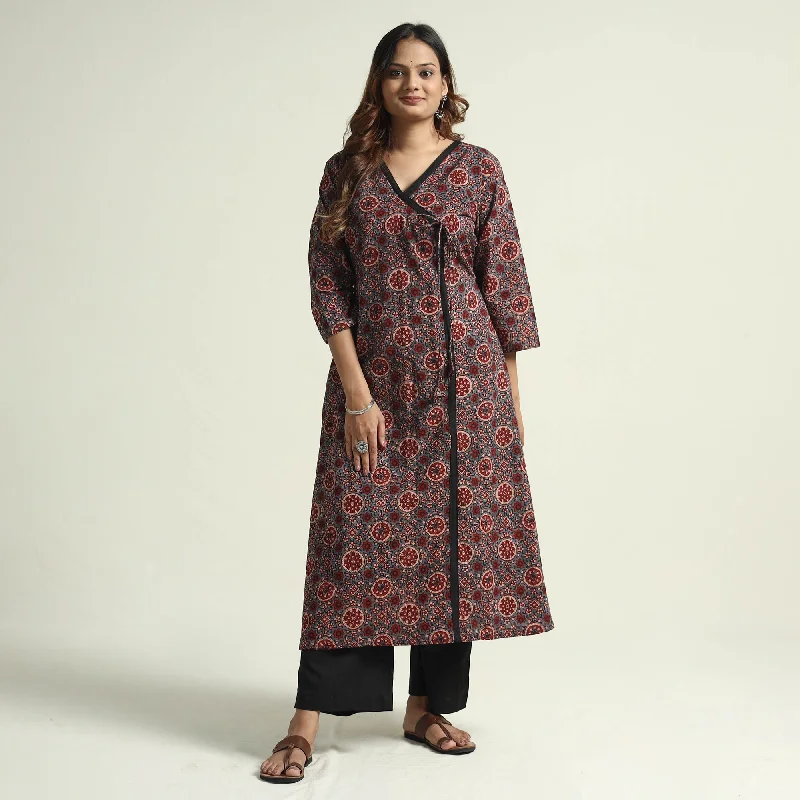 Red - Ajrakh Block Printed Cotton Flared Kurta with Palazzo Set