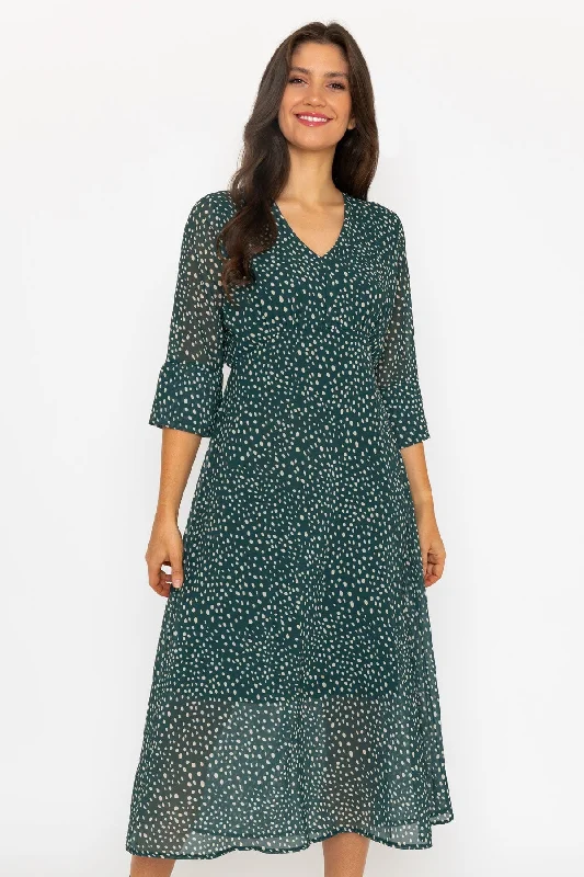 3/4 Sleeve Kerry Midi Dress in Green Print