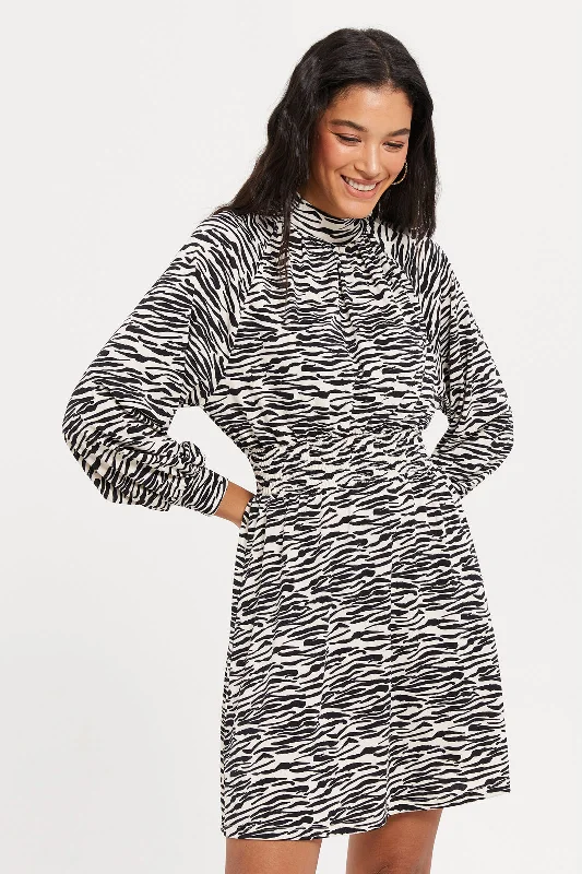 Women Black And White Animal Printed Dress