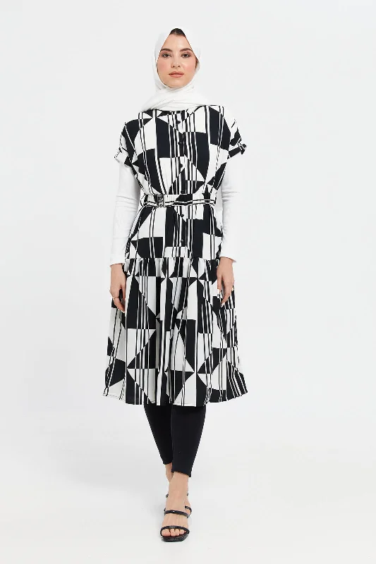 Women Black And White Printed Dress