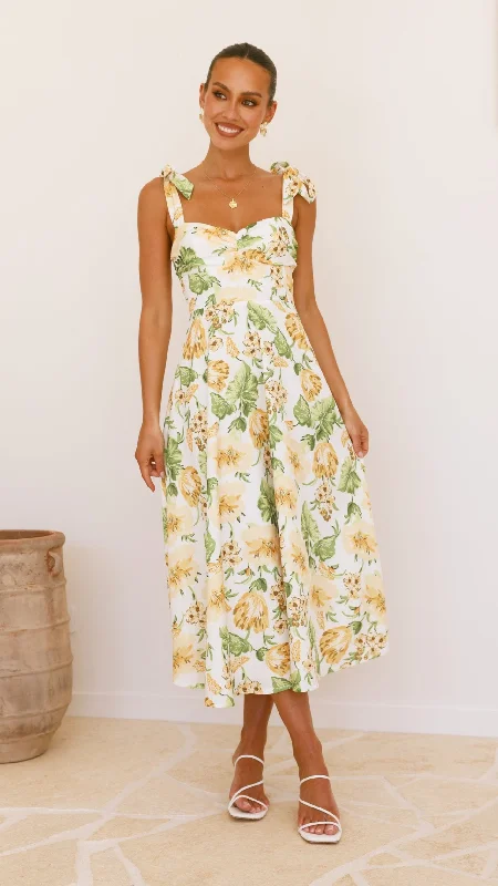 Blakely Midi Dress - Yellow Floral