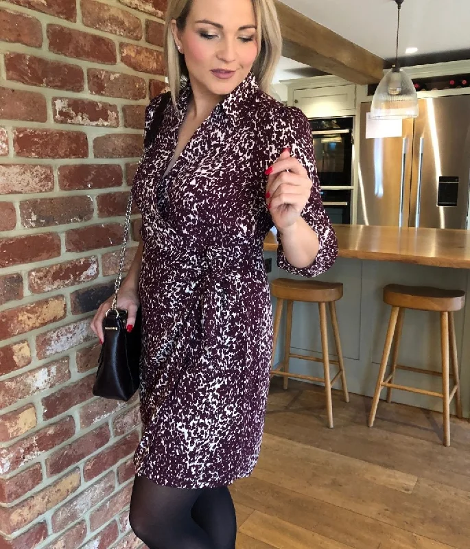 Burgundy Leopard Print Wrap Dress