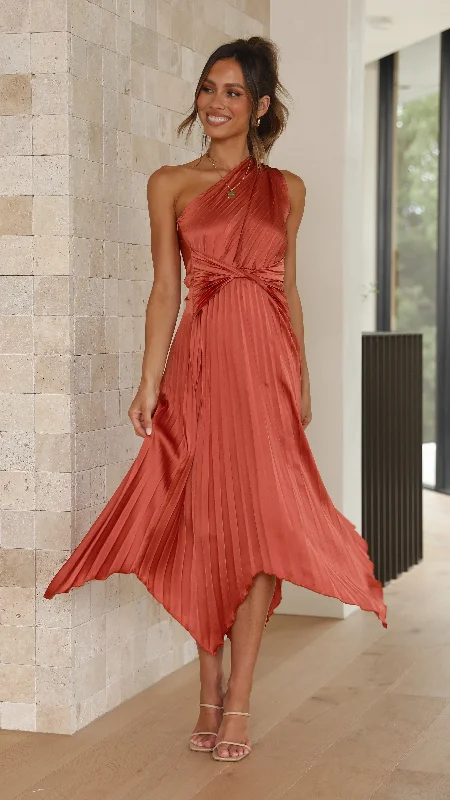 Cali One Shoulder Midi Dress - Copper