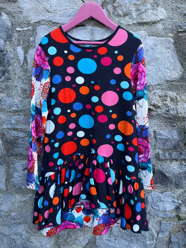 Colourful dots&flowers brushed dress  11-12y (146-152cm)