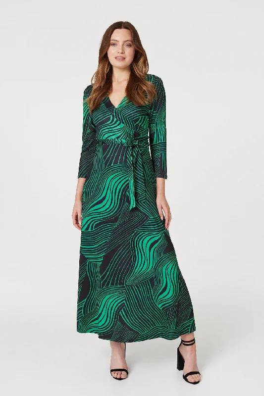 Abstract Print Maxi Wrap Dress