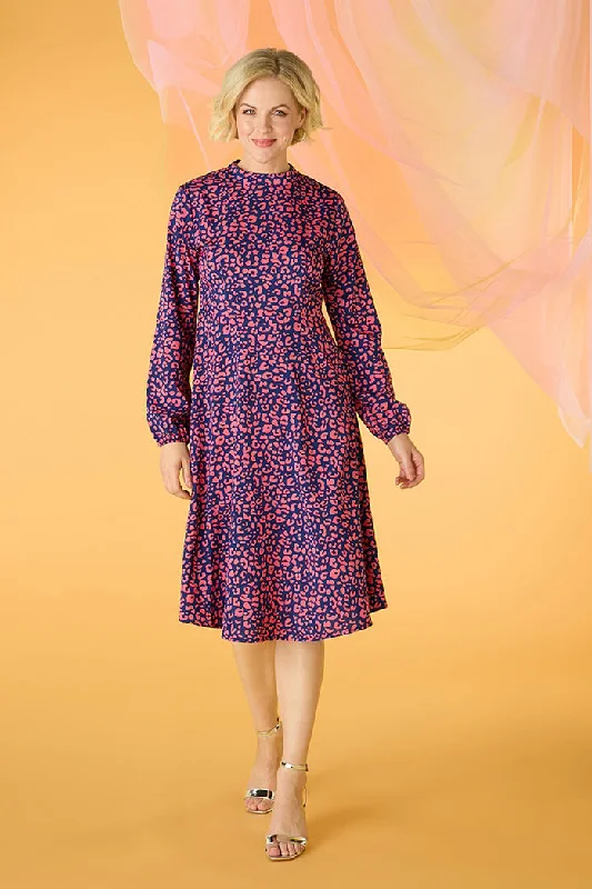 Leopard Print High Neck Tea Dress