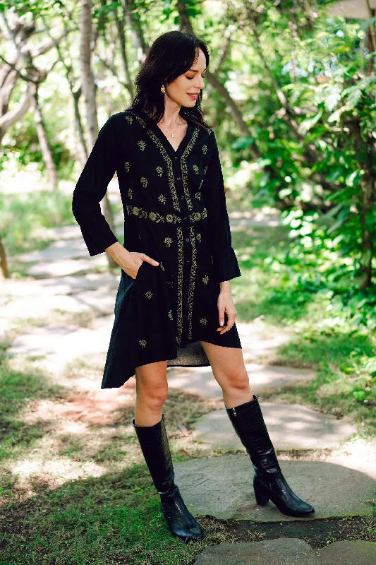 Lucknow Bouquet Cotton High-Low Shirtdress with Embroidery