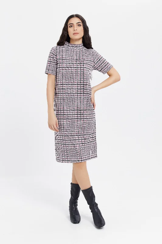 Women Multicolour High Neck Check Dress