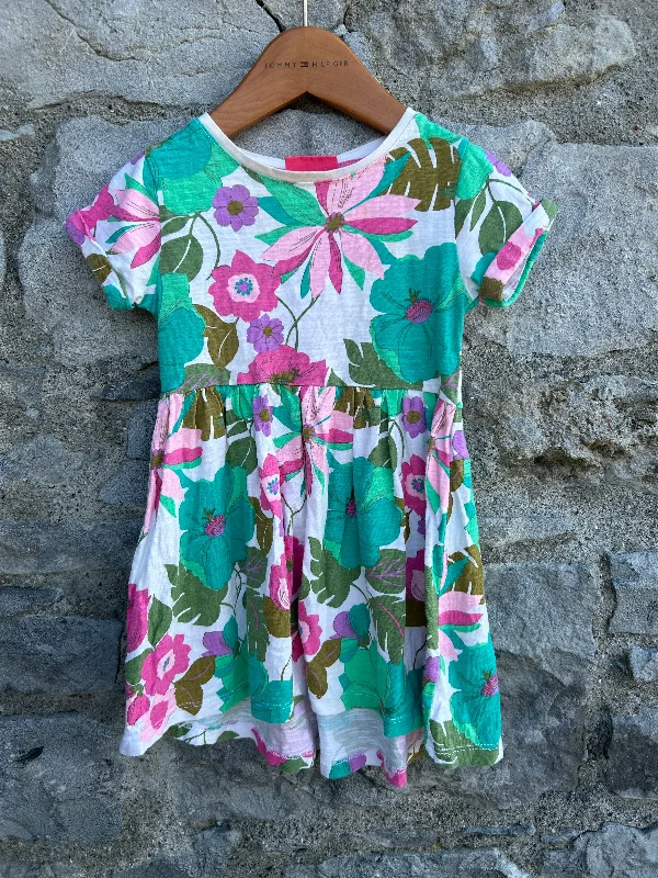 Pink&green floral dress  18-24m (86-92cm)