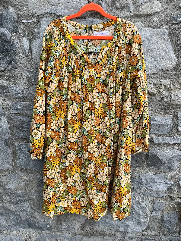 Brown&yellow flowers dress  11-12y (146-152cm)