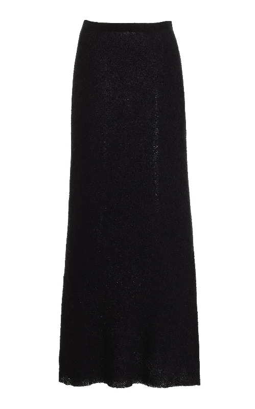 Belo Maxi Skirt in Black Silk Cashgora Boucle Gauze