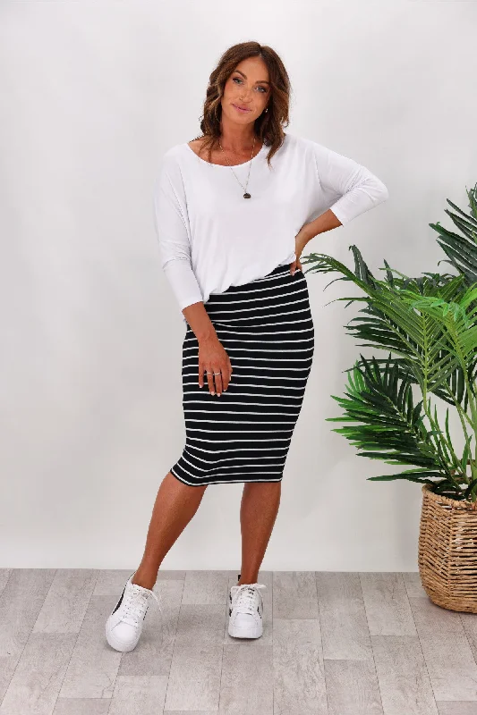 Betty Basics Alicia Midi Skirt Black/White Stripe