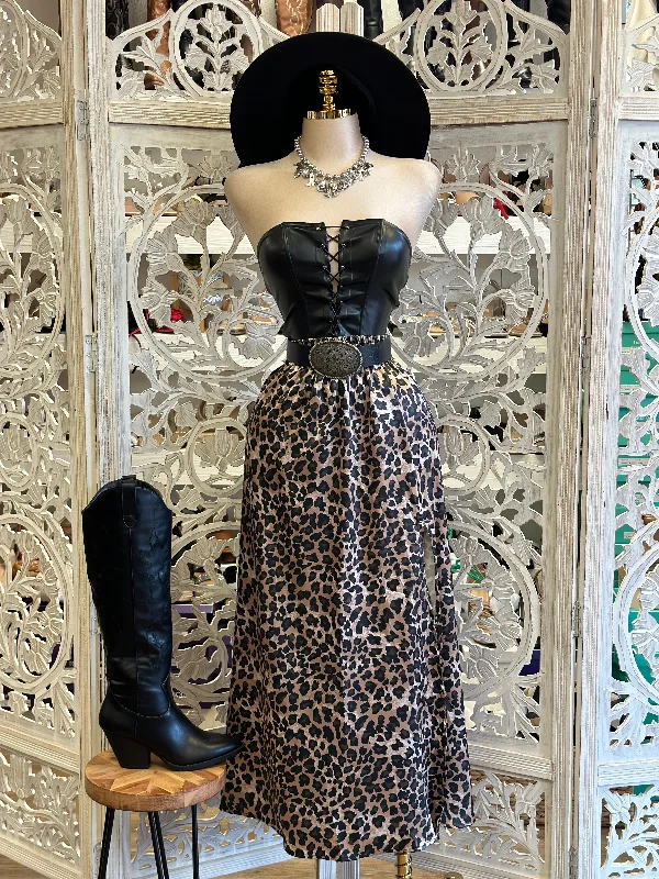 Cheetah Print Maxi Skirt- Estira, Stretchy