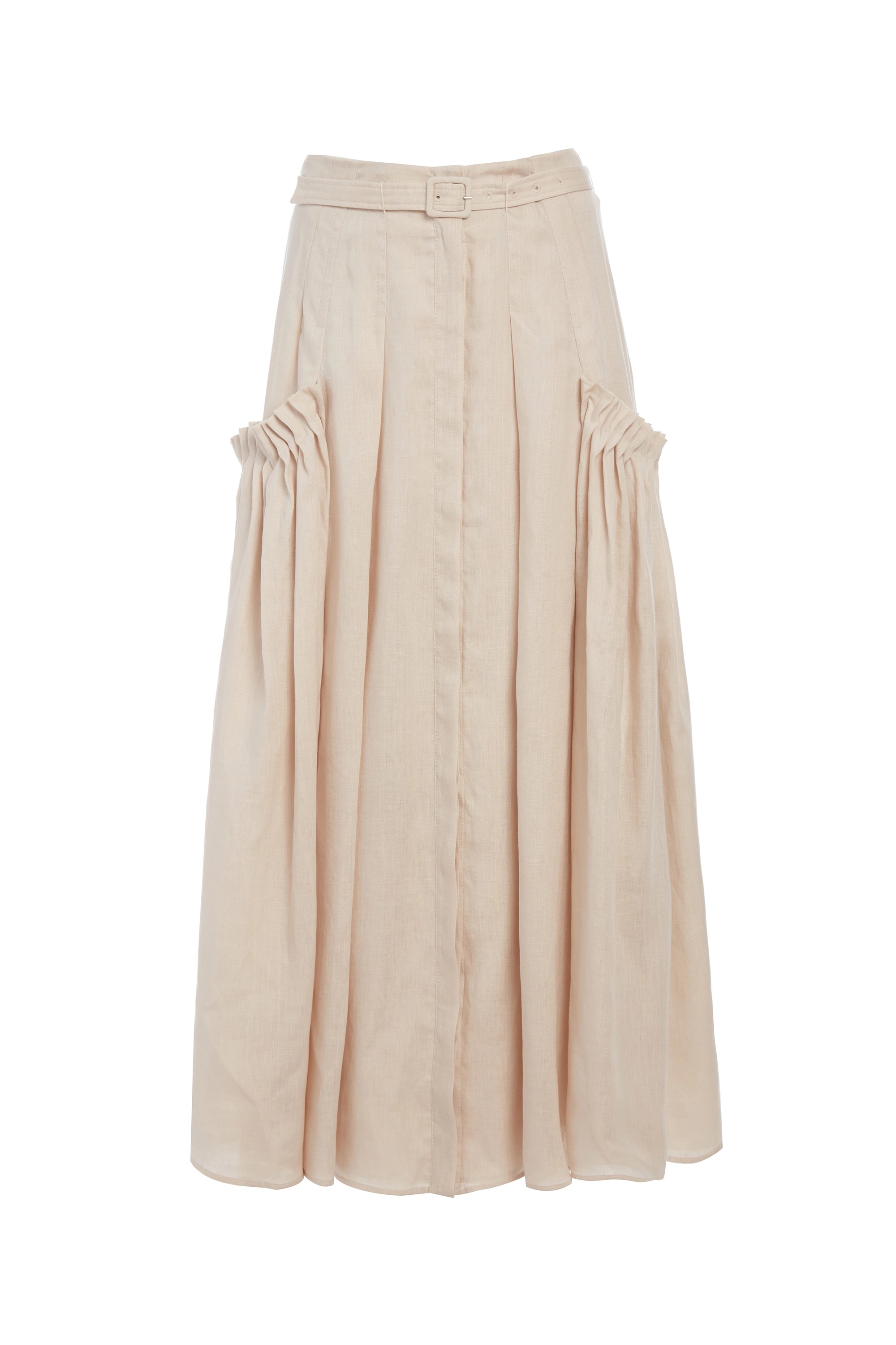 Cyrielle Pleated Midi Skirt in Oatmeal Aloe Linen