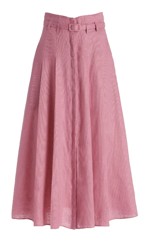 Dugald Pleated Midi Skirt in Rose Quartz Linen