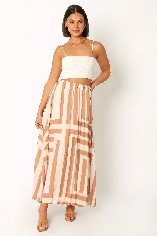 Elke Pleat Midi Skirt - Tan