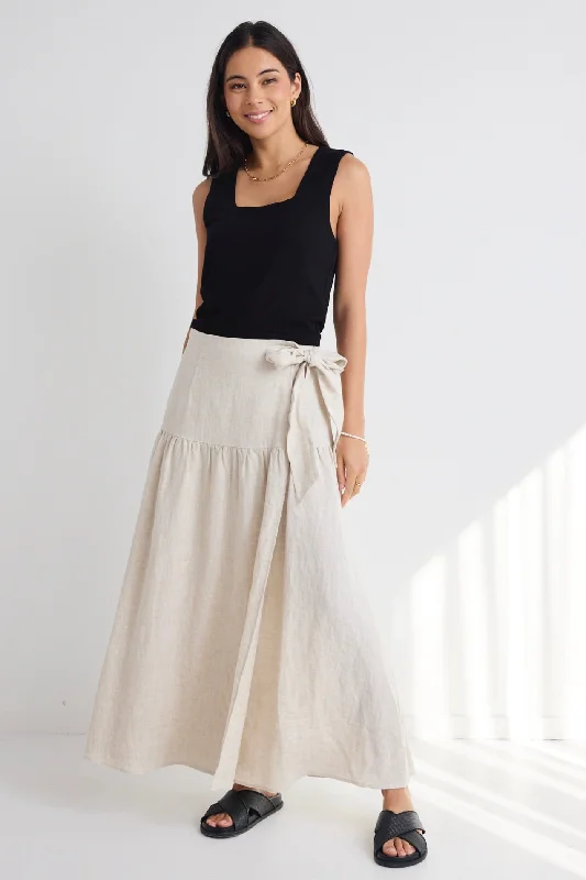 Impact Natural Linen Tiered Wrap Maxi Skirt