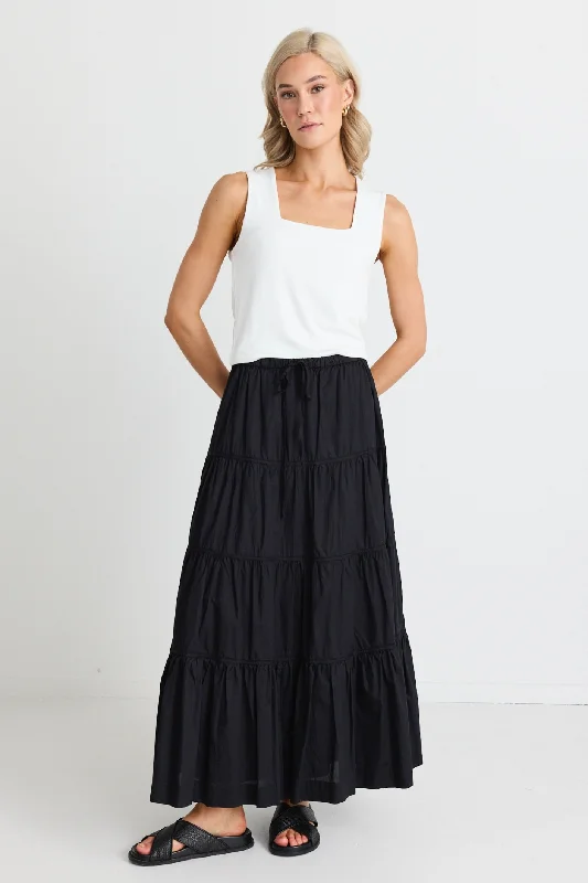 Jealous Black Cotton Multi Tiered Maxi Skirt